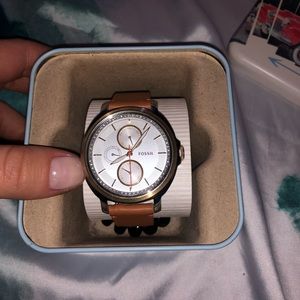 Fossil watch with brown leather band